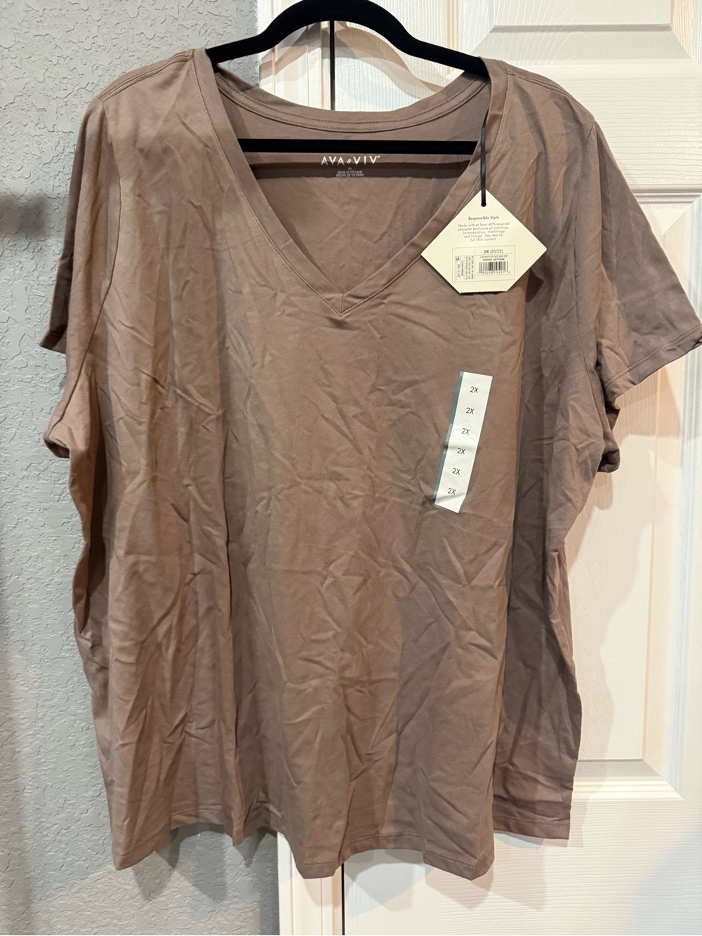 Ava & Viv Women's V-Neck Tunic Tee Taupe Brown Size 2X